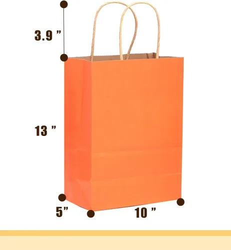 Miniatura 6 de qiqee Bolsas grandes de papel kraft con asas de 13 x 10 x 5 pulgadas, 32 bolsas de papel de regalo, bolsas de color sólido rosa brillante