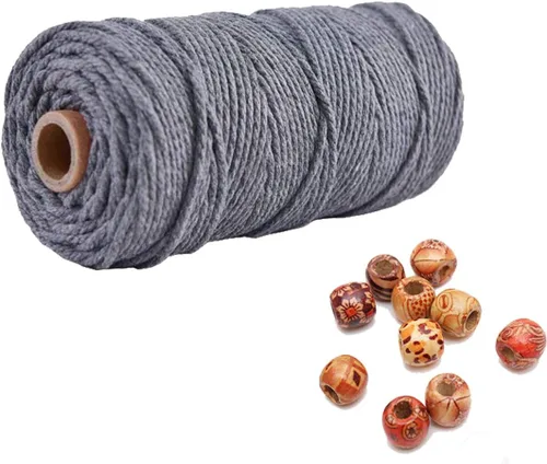 Miniatura 16 de Cordón de macramé de 1/64 pulgadas (0.157 in) de color rosa claro, hilo de algodón natural para tejer a mano a mano, 4 hebras para colgar
