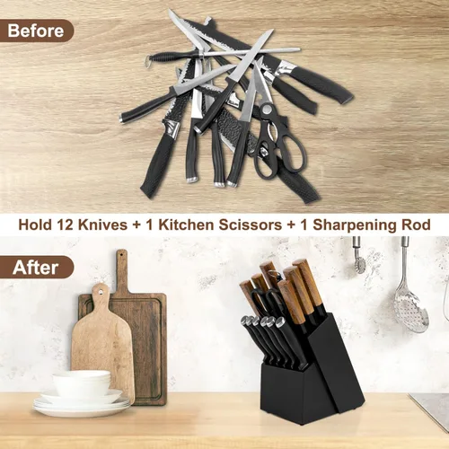 Miniatura 4 de RedCall Soporte Universal para Cuchillos, Bloque de Cuchillos de Madera Bambú Grande sin Cuchillos, Soporte Universal para Cuchillos de 14 Ranuras