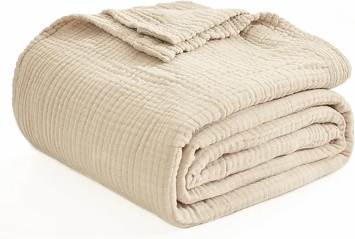 Miniatura 8 de EMME - Manta de algodón tamaño queen para cama, suave y grande, de muselina, de 90 x 90 pulgadas, ligera y transpirable, para todas las estaciones