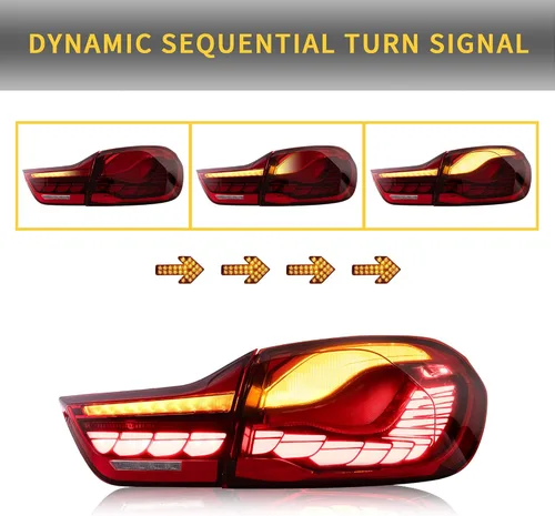 Miniatura 4 de VLAND - Luces traseras OLED serie 4 con señal de giro secuencial compatible con BMW M4 GTS F32 F33 F82 F83 2014-2020 Sedán/Convertible/Coupé, Rojo