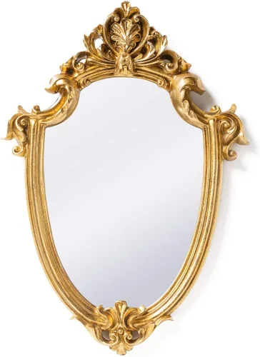 Funerom Espejo de pared decorativo vintage muy pequeño en forma de escudo dorado de 11.6 x 9 pulgadas