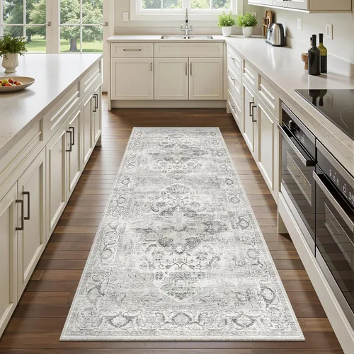 Miniatura 34 de Alfombra de pasillo lavable de 2 x 6 pies - Alfombras de cocina con respaldo antideslizante vintage suave estilo granja, alfombra de entrada