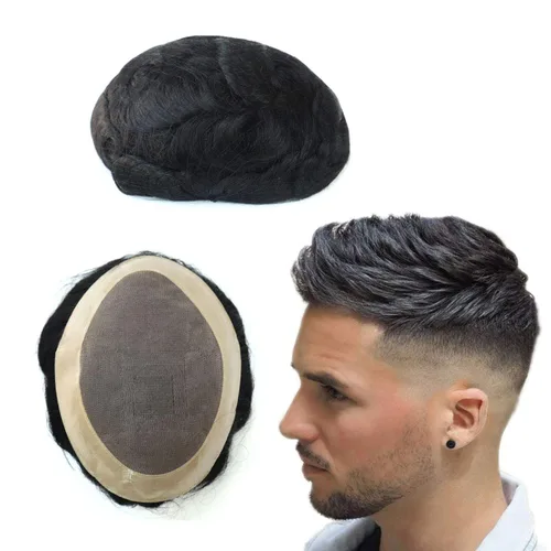 Toupee para hombres piezas de cabello, sistemas de reemplazo de cabello humano, pelucas de cabello de densidad media, unidad de cabello negro NPU
