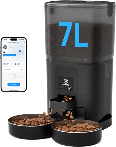 PAPIFEED Comedero Automático para Gatos de 7L para 2 Gatos - Alimentador Automático Temporizado 2.4G WiFi con Control por APP, Dispensador de Comida