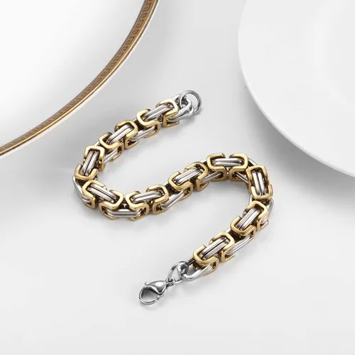 Miniatura 2 de JQWL Flat Byzantine Bracelet 8mm Wide Stainless Steel Punk Cool Link Bracelet Chunky Heavy Chain Fashion Curb Cuban Chain Bracelet for Men Women