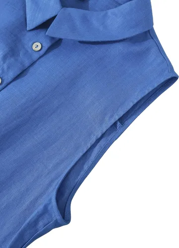 Miniatura 3 de Amazhiyu Vestidos midi de lino puro con botones para mujer, con bolsillos y cinturón