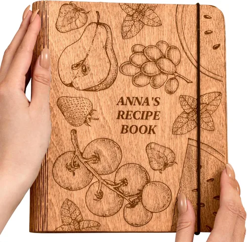 Miniatura 16 de ENJOY THE WOOD Carpeta de Libro de Recetas Personalizada - Diario de Libro de Cocina Familiar de Madera en Blanco para Escribir Tus Propias Recetas