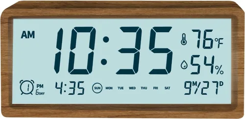Miniatura 5 de Reloj despertador digital de madera con altavoz Bluetooth, fecha de temperatura, relojes digitales eléctricos inteligentes, relojes de noche con luz
