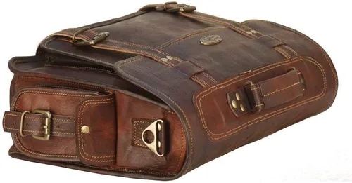 Miniatura 5 de Bolsas de cuero para computadora portátil para hombre, bolso de mensajero de cuero de grano completo, maletín de cuero, bolso de hombro cruzado