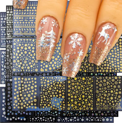 Miniatura 9 de 30 hojas de calcomanías de arte de uñas doradas, autoadhesivas 3D, calcomanías de diseño de uñas, gotas de agua, línea de flores, estrellas