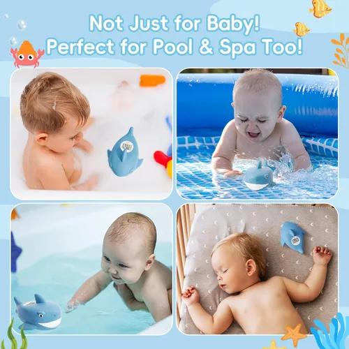Miniatura 6 de b&h Termómetro de baño para bebé, termómetro de tiburón para monitoreo de temperatura del agua, lector digital de agua y temperatura ambiente, Azul