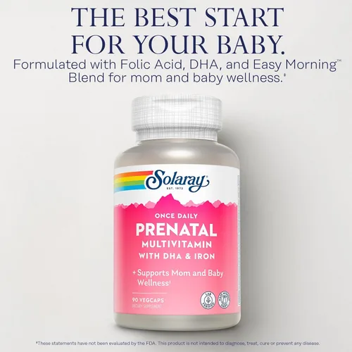 Miniatura 3 de SOLARAY Multivitamínico prenatal una vez al día con hierro y DHA, vitaminas prenatales y minerales para mujeres embarazadas, ayuda a la digestión