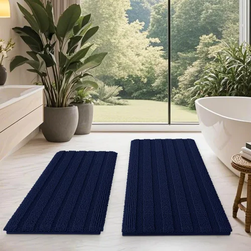 Miniatura 82 de ACCUMTEK - Juego de alfombras de baño a rayas beige de 3 piezas, ultrasuaves, antideslizantes de chenilla, alfombras de baño mullidas y absorbentes