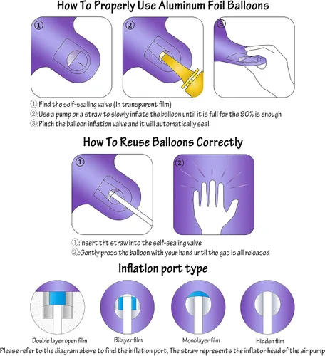 Miniatura 5 de Globos de 40 pulgadas para inflar con helio, de película de aluminio, para fiestas, cierre manual (púrpura 0)