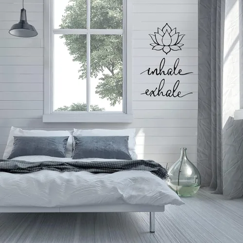 Miniatura 6 de Ferraycle Inhale Exhale, arte de pared para yoga, meditación, decoración de flor de loto, letrero de yoga, decoración de meditación de metal negro