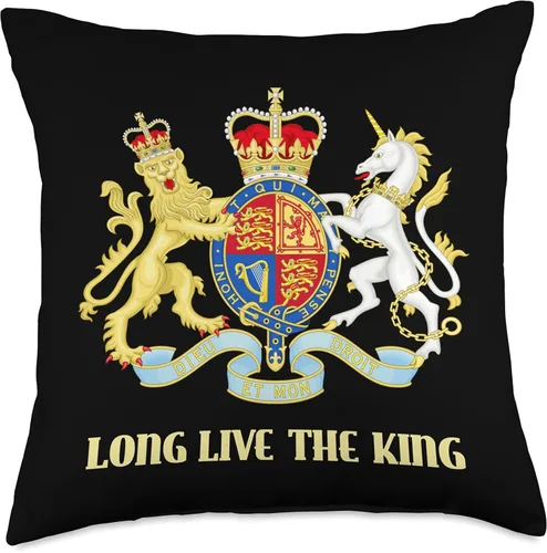 Miniatura 4 de UK Royal Coat of Arms & Emblems Almohada con emblema del escudo de la Real Británica Long Live the King, 16.0 x 16.0 in, multicolor