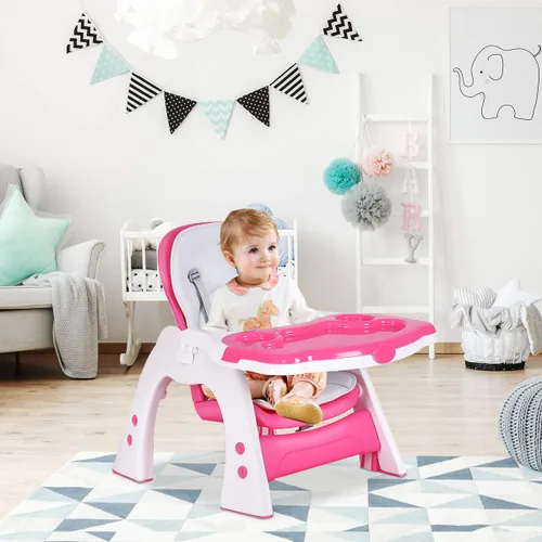 Miniatura 9 de Costzon Silla alta para bebé, juego de mesa y silla infantil 3 en 1, asiento elevador convertible con bandeja de alimentación ajustable de 3 Rosa