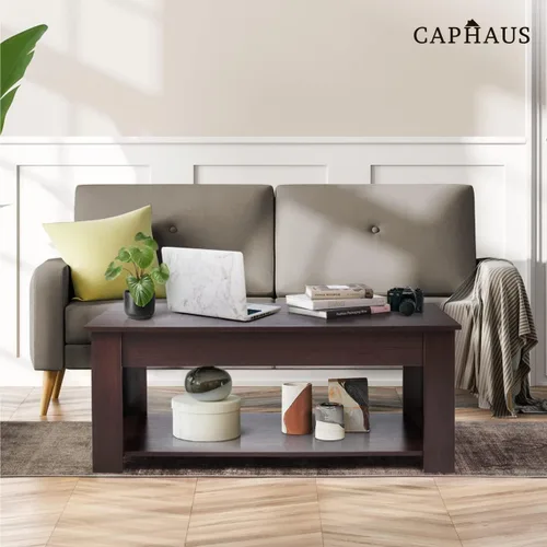 Miniatura 2 de CAPHAUS Mesa auxiliar elevable con almacenamiento y compartimento oculto, mesa elevadora para sala de estar, estante inferior abierto, 41 pulgadas