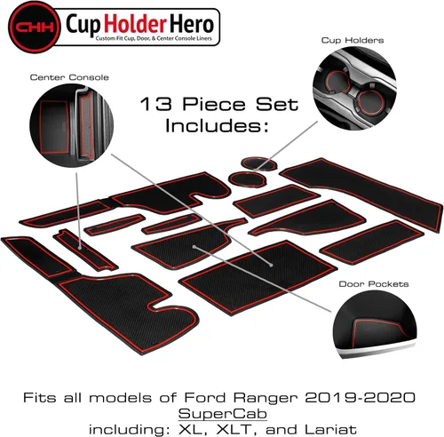Miniatura 3 de CupHolderHero Compatible con Ford Ranger Accesorios 2019-2023 Juego de 13 piezas de insertos para portavasos de interior premium personalizados