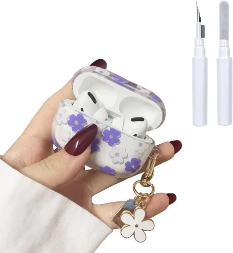 Miniatura 13 de Funda protectora para AirPods Pro de 1ª generación con llavero, bonita funda protectora para auriculares con flores negras y flores, TPU suave