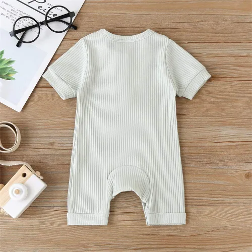 Miniatura 9 de Mameluco unisex de manga corta para bebé recién nacido, con botones, de una pieza, ropa de color sólido