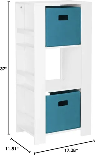Miniatura 9 de RiverRidge Book-Nook Tower - Estantería para niños y organizador de almacenamiento de juguetes con 3 cubículos, 2 cubos de almacenamiento plegables