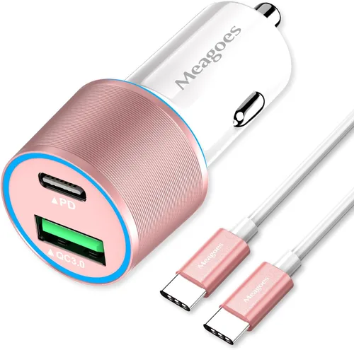 Cargador de Coche Rosa de 67.5W USB C Super Carga Rápida, Bloque de 45W USBC y Puerto QC3.0 para iPhone 17 Pro Max/Air/16/15/iPad, Teléfono Celular