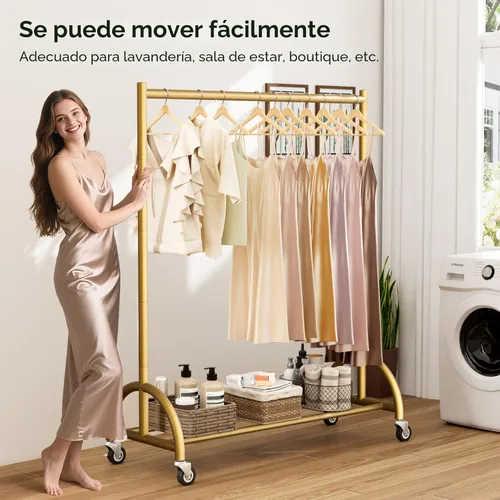 Miniatura 6 de MISSLO Perchero de ropa resistente con ruedas para colgar ropa, abrigos, ropa, vestidos, dorado