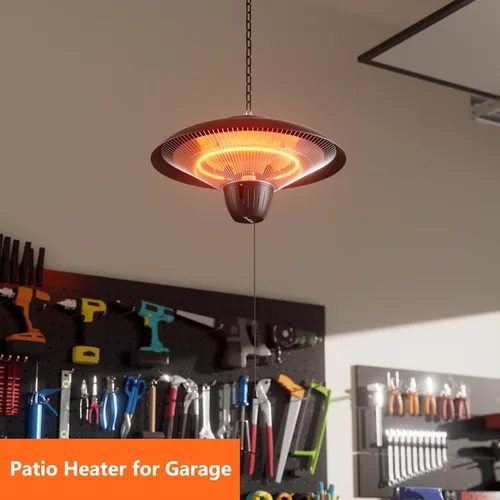 Miniatura 6 de Calentador eléctrico de patio de 1500 W, calentador infrarrojo colgante para exteriores con calefacción de fibra de carbono, calentador de techo