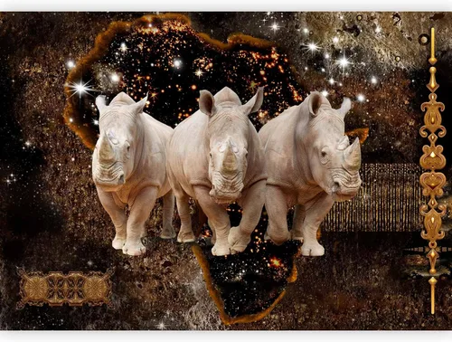 artgeist Mural de pared de animales rinocerontes 77 x 55 pulgadas - Papel tapiz autoadhesivo XXL para despegar y pegar, adhesivo extraíble grande,