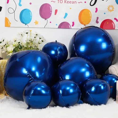 Miniatura 4 de 12 globos redondos de aluminio azul marino, globos de helio 4D de 22 pulgadas, 15 pulgadas, 10 pulgadas, globo de aluminio azul metálico