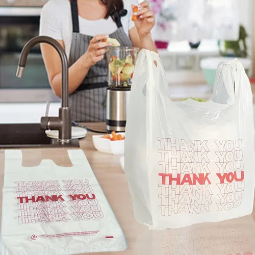 Miniatura 2 de TashiBox 1000 unidades de bolsas de plástico/Bolsas de compras/Bolsas con mensaje de Gracias/Bolsas de comestibles reutilizables y desechables