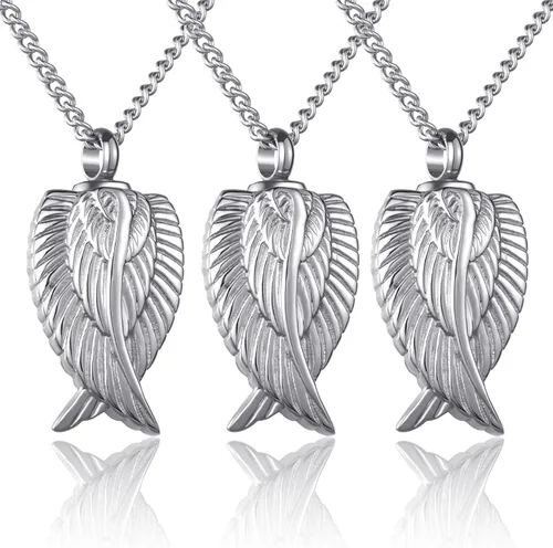 Paquete de 3 collares de urna para cenizas, joyería de cremación conmemorativa para cenizas, alas de ángel plateadas y negras para cenizas, urna
