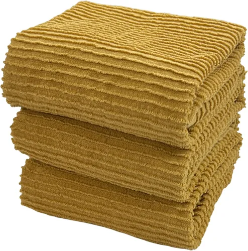 Serafina Home Paños de cocina a cuadros amarillo mostaza: paño de 100 % algodón, suave, para limpieza y secado, absorbente, de rizo, con asa, juego