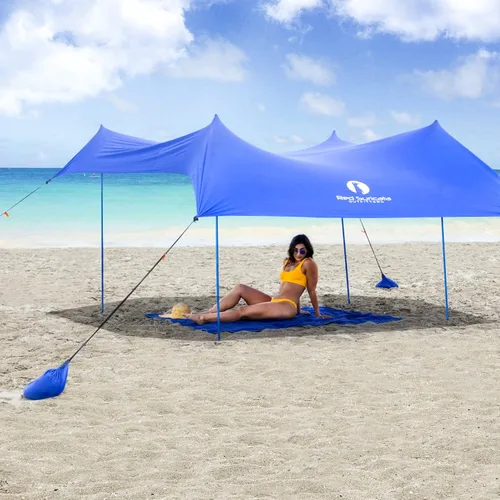 Red Suricata Tienda de campaña familiar y toldo de playa, UPF50, parasol con 4 postes de aluminio, anclajes de 4 postes y pala de arena, lona grande