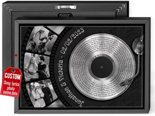 Miniatura 22 de H-DEWALL Regalos para marido de parte de la esposa, letras de canciones personalizadas con marco, discos de vinilo retro, decoración de pared