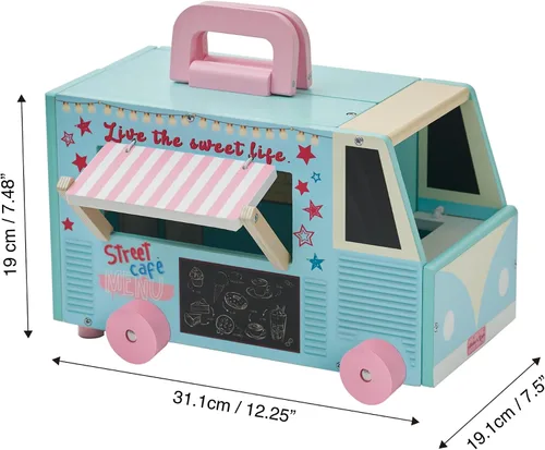 Miniatura 5 de Olivia's Little World Casa de muñecas de camión de comida de madera + accesorios para muñecas de 3.5", multicolor
