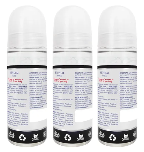 Miniatura 2 de KRYSTAL STONE Desodorante para HOMBRES COOL BLACK Paquete de 3 unidades Roll On Potasio Alumbre con Mezclas de Aceites Esenciales