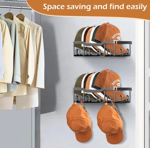 Miniatura 2 de KEETDY Percheros de metal para gorras de béisbol, organizador de sombreros de pared para 24 gorras, 2 paquetes de organizador resistente de Negro