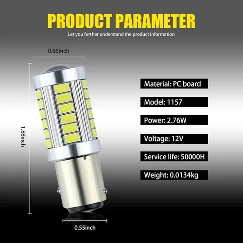 Miniatura 2 de Tesnaao Pack-4 Luz de freno LED 1157 para automóvil, 33SMD 1200LM cuentas de lámpara de alto brillo con lente, marcador lateral de luz trasera