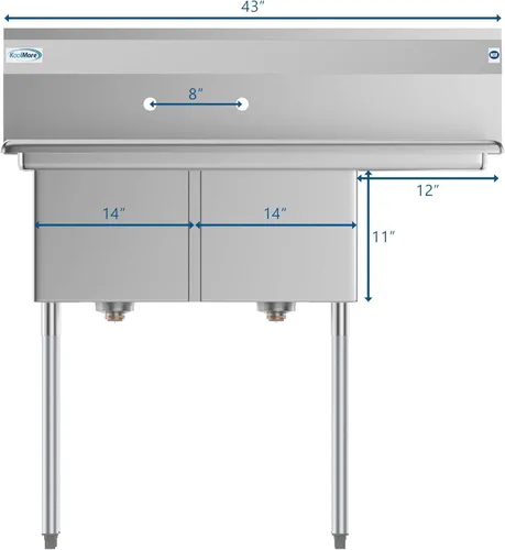 Miniatura 4 de KoolMore Fregadero de Preparación y Utilidad de Cocina Comercial NSF de Acero Inoxidable de 2 Compartimentos con Escurridor - Tamaño del Tazón 14" x
