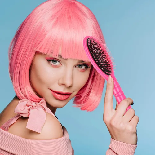 Miniatura 5 de Boao 2 cepillos de peluca de lazo negro y rojo rosa, material de nailon, herramienta desenredante segura para extensiones de cabello, peinar