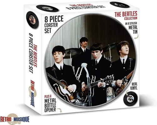 Miniatura 5 de Juego de 8 posavasos de vinilo de The Beatles con abridor magnético de botellas, bonitos posavasos de música, regalos de bar para hombres y mujeres
