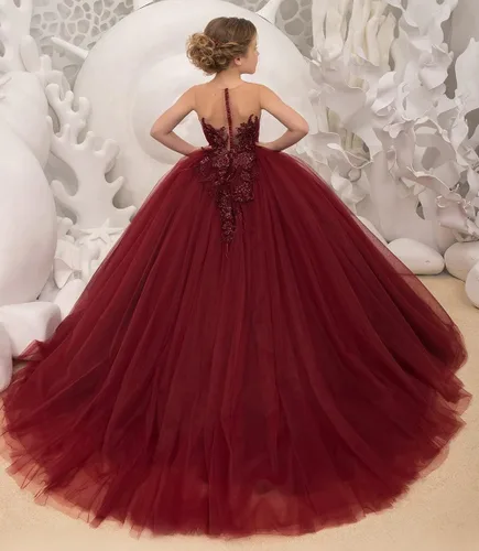 Miniatura 3 de Precioso vestido de niña de flores de tul para niños de boda con cuentas princesa sin mangas vestidos de baile