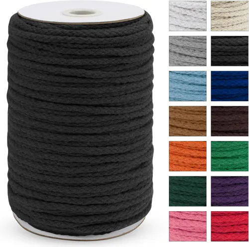Miniatura 11 de JeogYong - Cuerda de macramé trenzada 5mm x 90m, cuerda de algodón trenzada de 8 hebras natural, cuerda de cordón de dibujo colorida para colgar