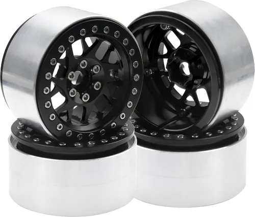 Miniatura 3 de Paquete de 4 llantas HIRCQOO Metal Beadlock de 2.2 pulgadas, 12 bujes hexagonales compatibles con Axial SCX10 90046 SCX10-III Redcat Gen7 D90