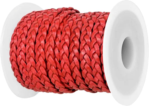 Miniatura 6 de GENIQUE Cordón de cuero trenzado plano de 0.197 in, cuerda de cuero para fabricación de joyas, tiras de cuero, ribete de cuero (16.4 ft)