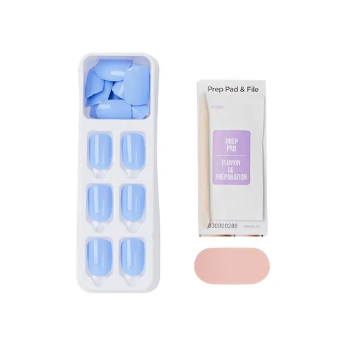Miniatura 3 de KISS imPRESS Uñas a presión sin pegamento, 'Baby why so Blue', Azul, Tamaño corto, Forma cuadrada, Incluye 30 uñas, almohadilla de preparación, hoja