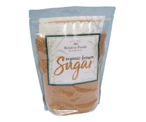 Relative Foods Bolsa resellable de azúcar moreno orgánico de 3 libras. Empaquetada en nuestra instalación sin alérgenos, sin gluten. Certificado sin